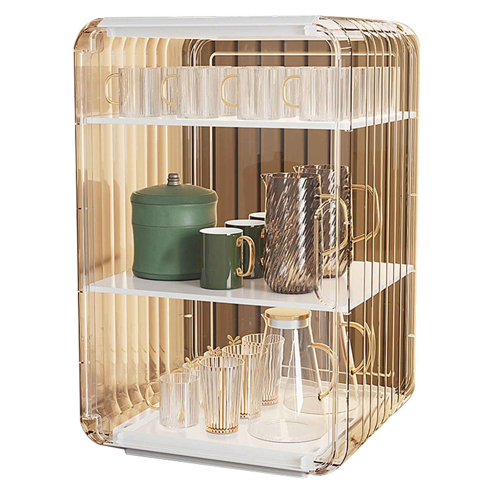 shenruifa Cup Storage Rack Stackable Plastic Clear Cup Organizer Box for Cabinet Desktop,Home Kitchen Pantry Refrigerator Organization and Storage (Large White)