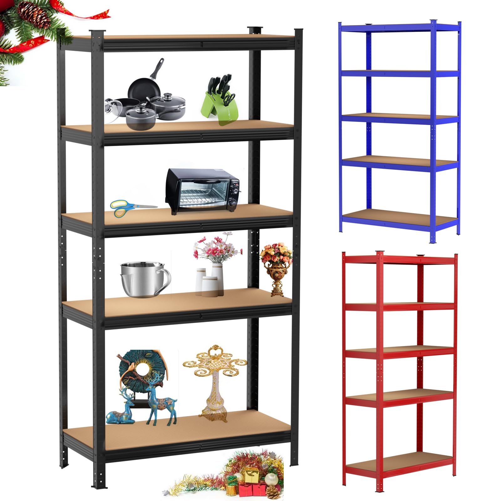 Heavy Duty Shelving Units for Storage, 5 Tier Under Stairs Storage Unit Height Adjustable Tall Shelving Unit for Home Kitchen, 175KG Per Shelf, H 180 x W 90 x D 40 Cm, Blue