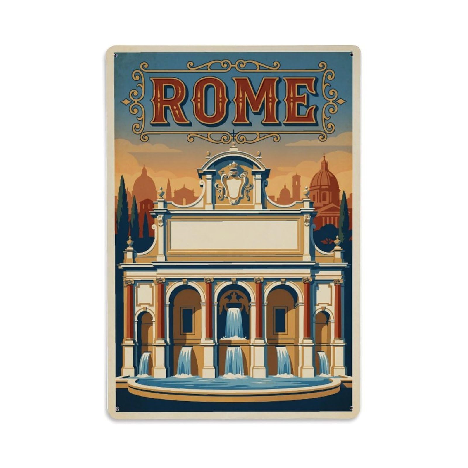 Vintage Travel Rome Fontanone Acqua Paola Monumental Fountain Italy Metal Tin Sign Plaque Wall Decor for Cafe, Club Bar, Office, Home Garden Metal Poster 8x12Inch