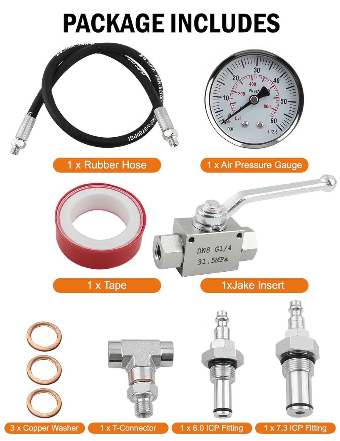 High Pressure Oil System IPR Air Test Kit Compatible with Ford 6.0L & 7.3L Powerstroke Diesel Engines, Oil Leak Detector Includes Air Meter, Adapters and Sealing Washers