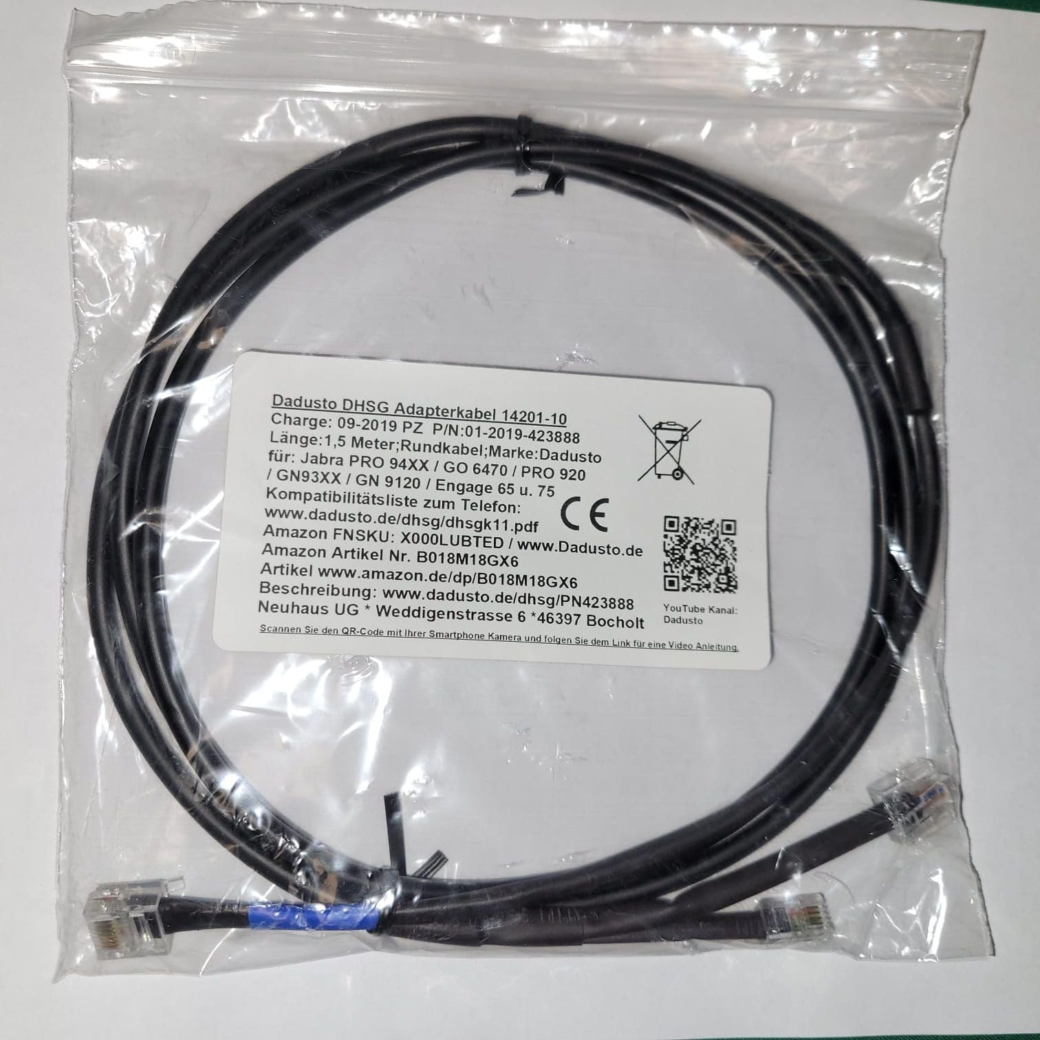 14201-10 DHSG Adapterkabel Kabellänge 150 cm für die Rufannahme von der Ferne Kompatible Geräte Jabra Pro 920 o 9470 o 9465 o Engage 65 o 75