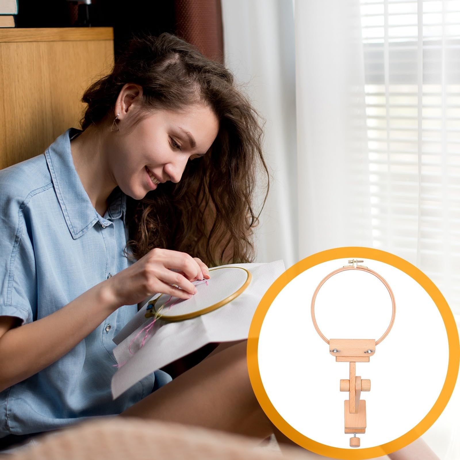 Zerodeko Bastidor de Bordado de Madera Herramienta Fácil de Llevar Rotación 360, Soporte Ajustable para Punto de Cruz para y Manualidades