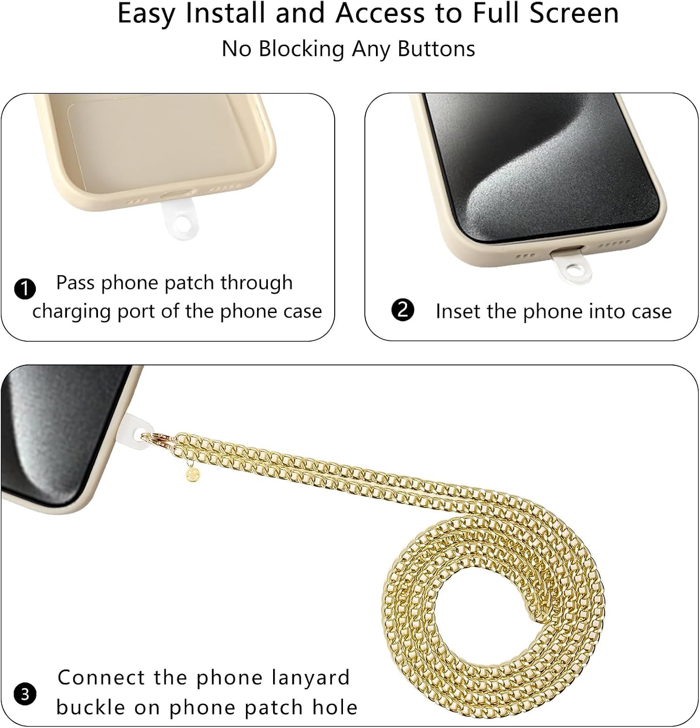 Phone Lanyard Crossbody with Tether Tab, Adjustable Phone Strap, Metal Phone Chain Lanyard, Cellphone Neck Strap for Travel Essentials, Compatible with iPhone, Smartphones, Gold image 5