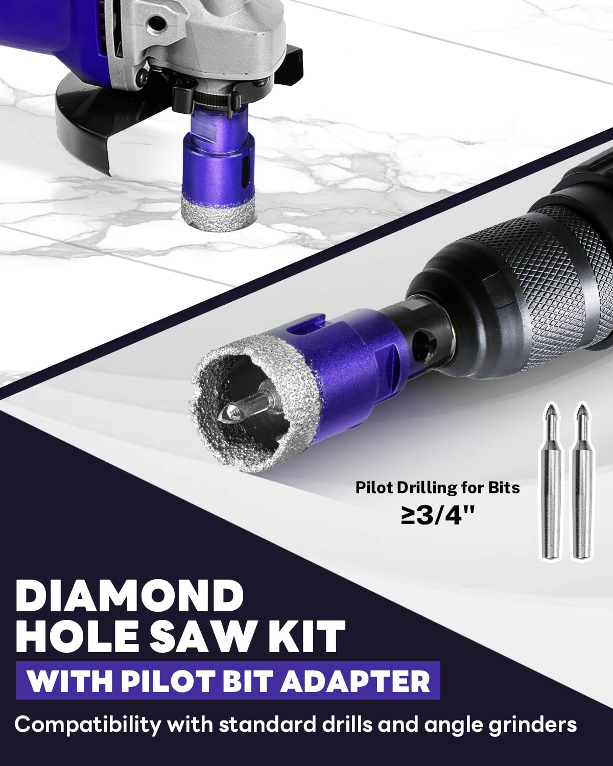 9 PCS Diamond Hole Saw Kit with Pilot Bit Adapter, 1/4" - 1 3/8" Thickened Diamond Core Drill Bit Set, Includes Tile Shaping Rod, for Porcelain, Ceramic, Granite, Marble, Stone