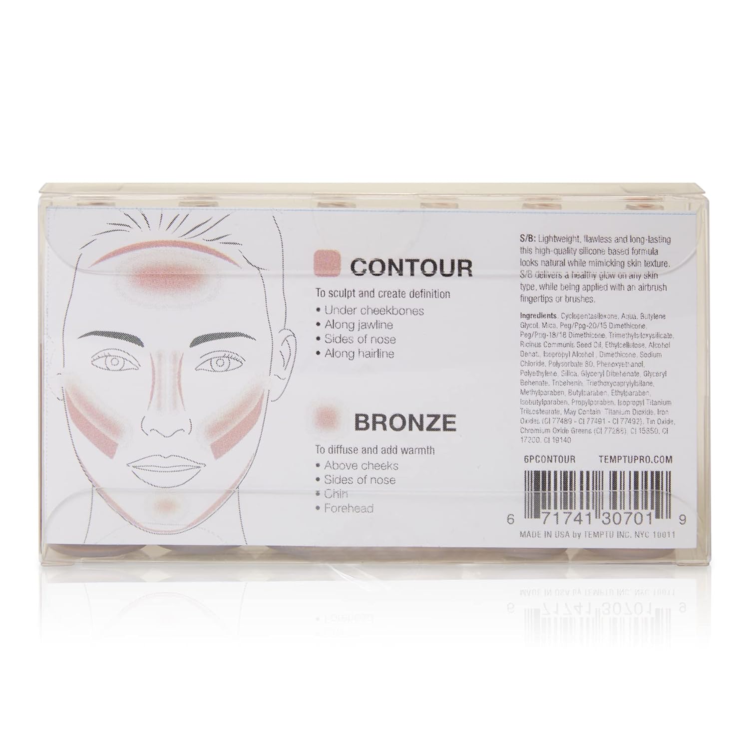 TEMPTU S/B Silicone-Based Contour & Bronze Starter Set For Sculpting, Contouring & Adding Dimension To The Face | Includes 6 Shades , 1 Count (Pack of 1) - Image 3
