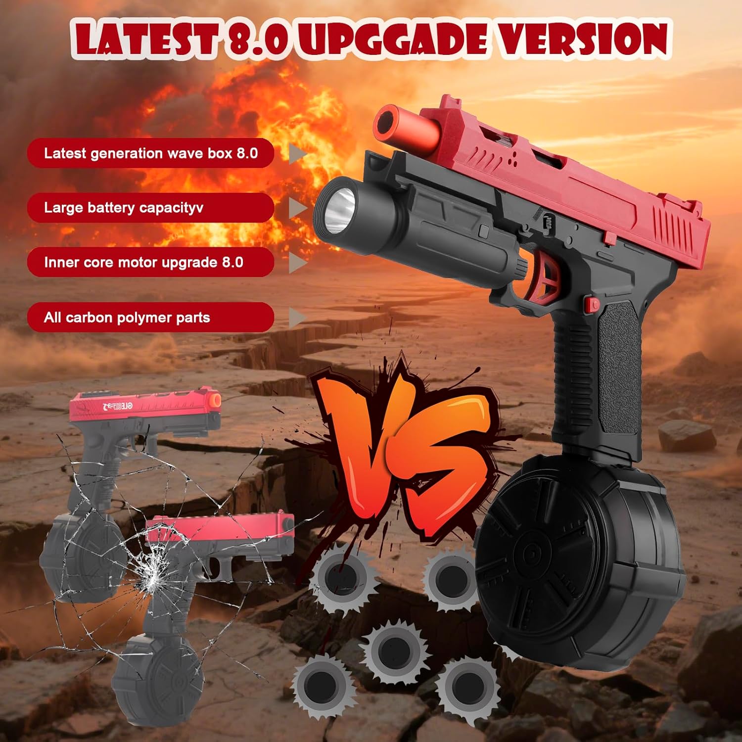 Electric Gel Blaster Toys New X8, Full Auto Splat-Blaster Includes Drum and Goggles for Outdoor Team Game, X2 Upgrade Version for Ages 14+,red