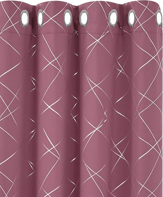 Amazon Brand - Umi Foil Printed Line Blackout Curtains Thermal Insulated Window Eyelet Curtains Bedroom Curtains for Living Room 46 x 72 Inch Purple 2 Panels