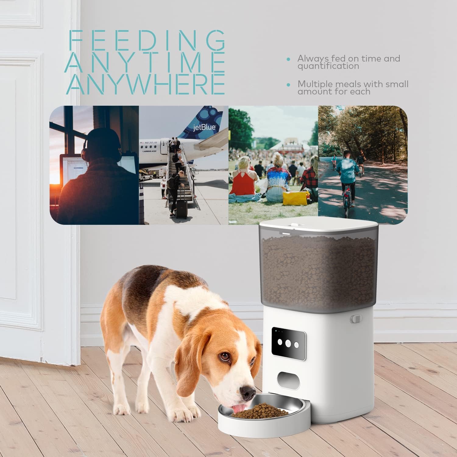 Automatic Dog and cat Feeder, WELLPET WiFi-Enabled smart cat Food Dispenser, Automatic Dog Food Dispenser with APP Remote Control Part, cat Feeder with Low Food Alarm, Dual Power Supply