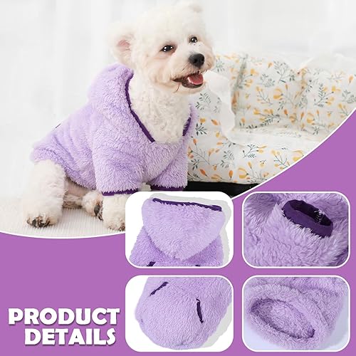 Miniatura 5 de Suéter de forro polar con capucha para perro, suéteres cálidos de terciopelo mullido, ropa de invierno para perros pequeños, niñas y niños, abrigos