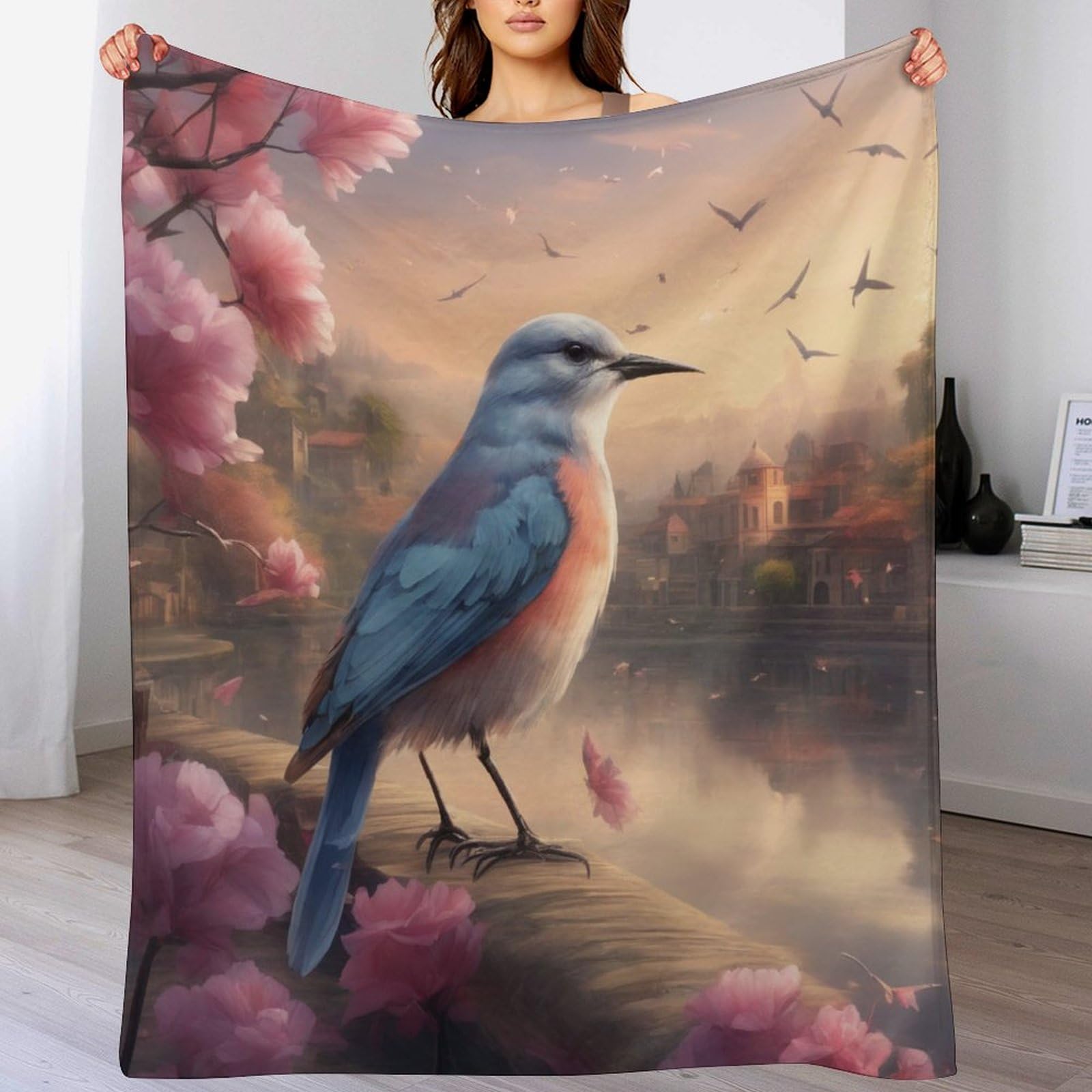 Couverture moelleuse oiseau mignon jeté de lit haut de gamme doux