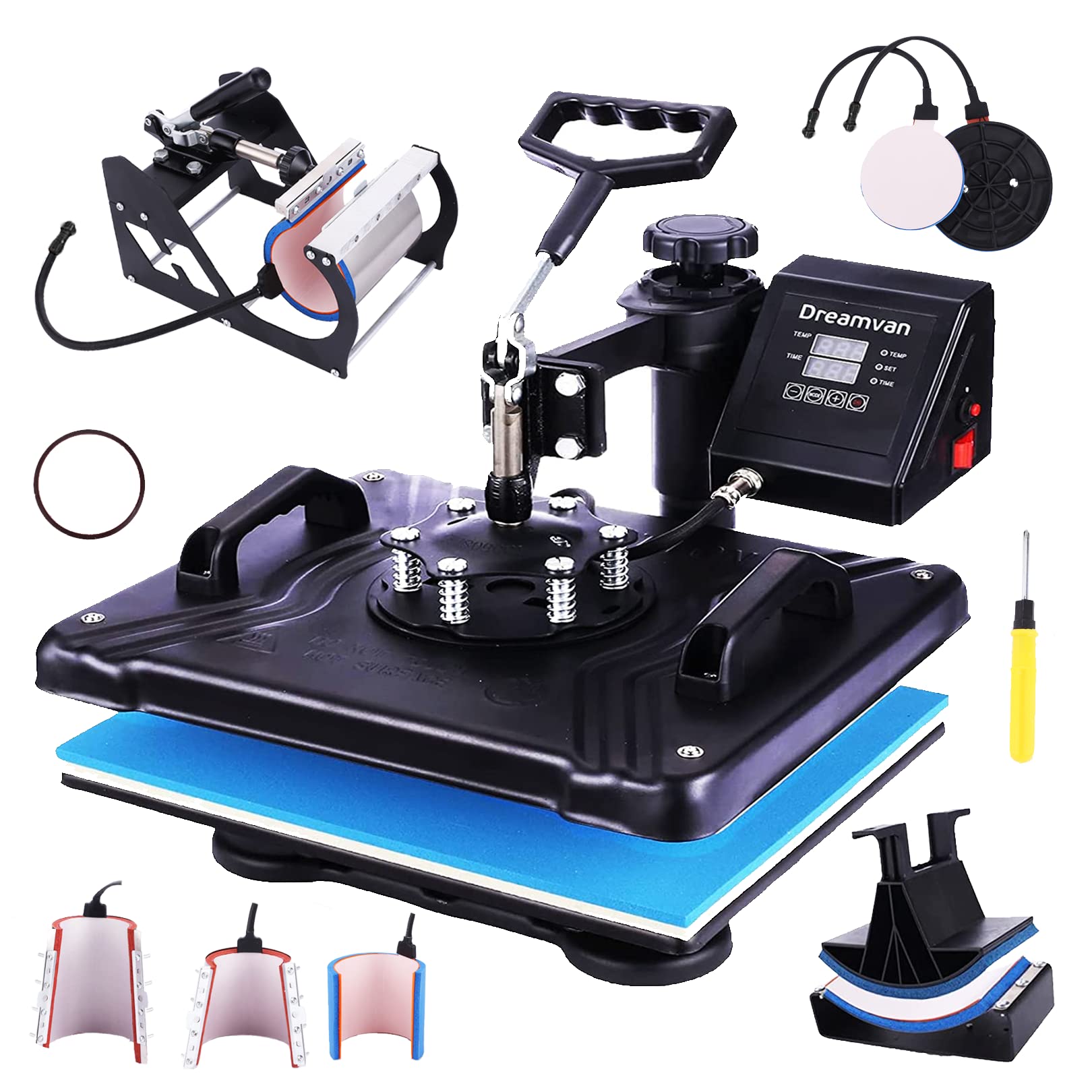 15x12 5 in 1 Heat Press Machine 360°Swing Away Powerpress Heat Press Printing Shirt Press Machine Multifunctional Heat Press Combo for Tshirt Hat Cap Mug Plate