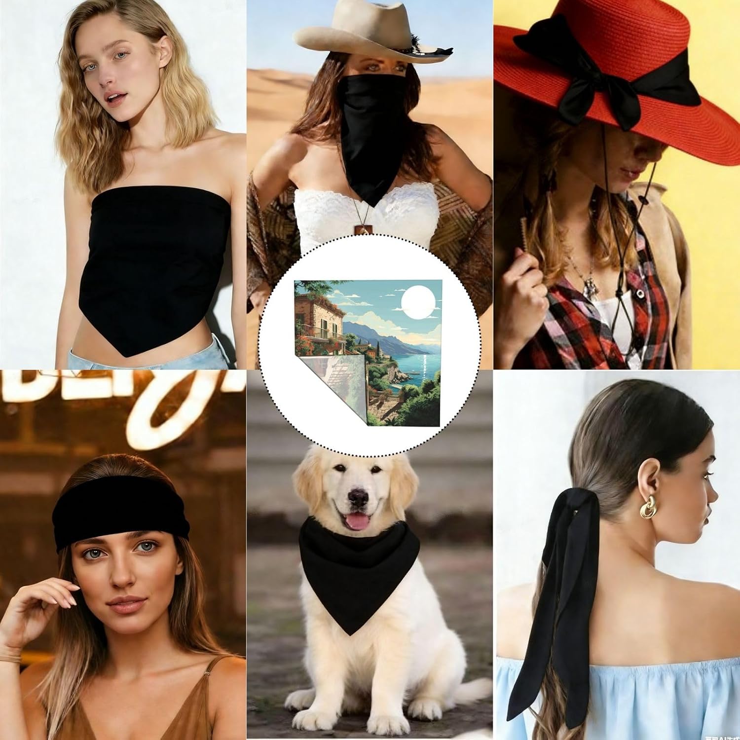 Cooling Bandanas for Men Women Square Hair Scarf 22" x 22" Novelty Headband Mediterranean Summer Neckerchief
