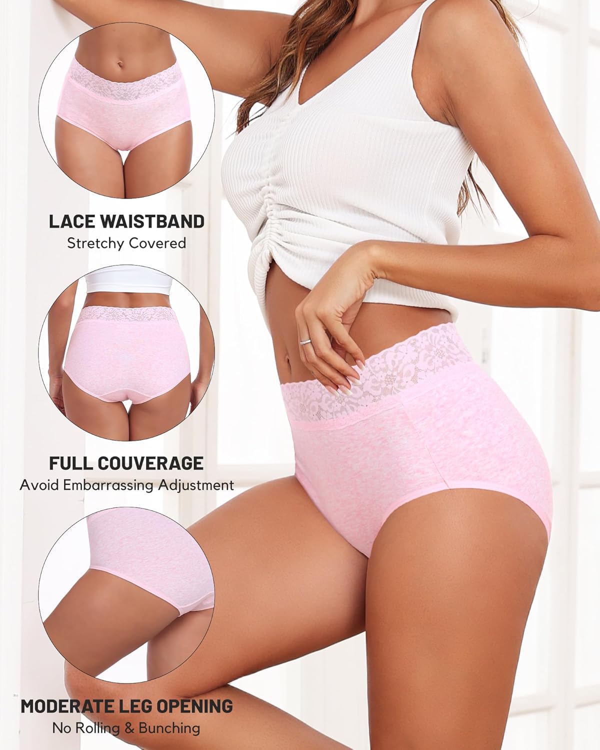 RHYFF Womens Underwear Cotton Lace Panties High Waist Panty Soft Breathable Ladies Hipster Full Coverage Briefs S-3XL - Image 5
