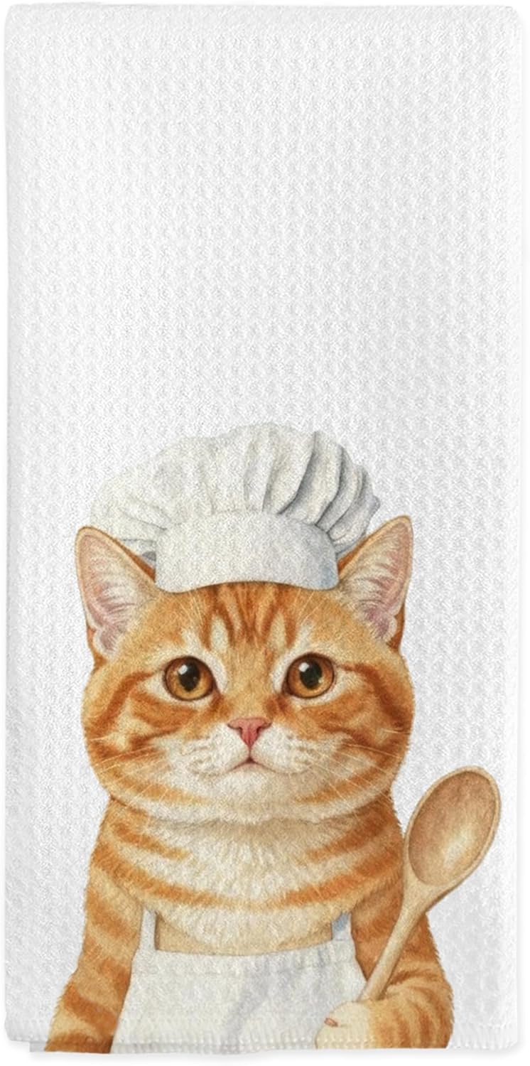 nvucamd Orange Tabby Cat Kitchen Towels, Orange Tabby Cats Gifts for Women Cat Lovers, Funny Cats Chef Hand Dish Tea Towels for Kitchen Decor, 16x24 Inch