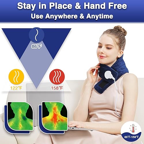 Miniatura 6 de AOBOCO Almohadilla térmica eléctrica para el cuello, 30 x 8 pulgadas, envoltura térmica para el cuello para rigidez al dolor, ajuste de temperatura