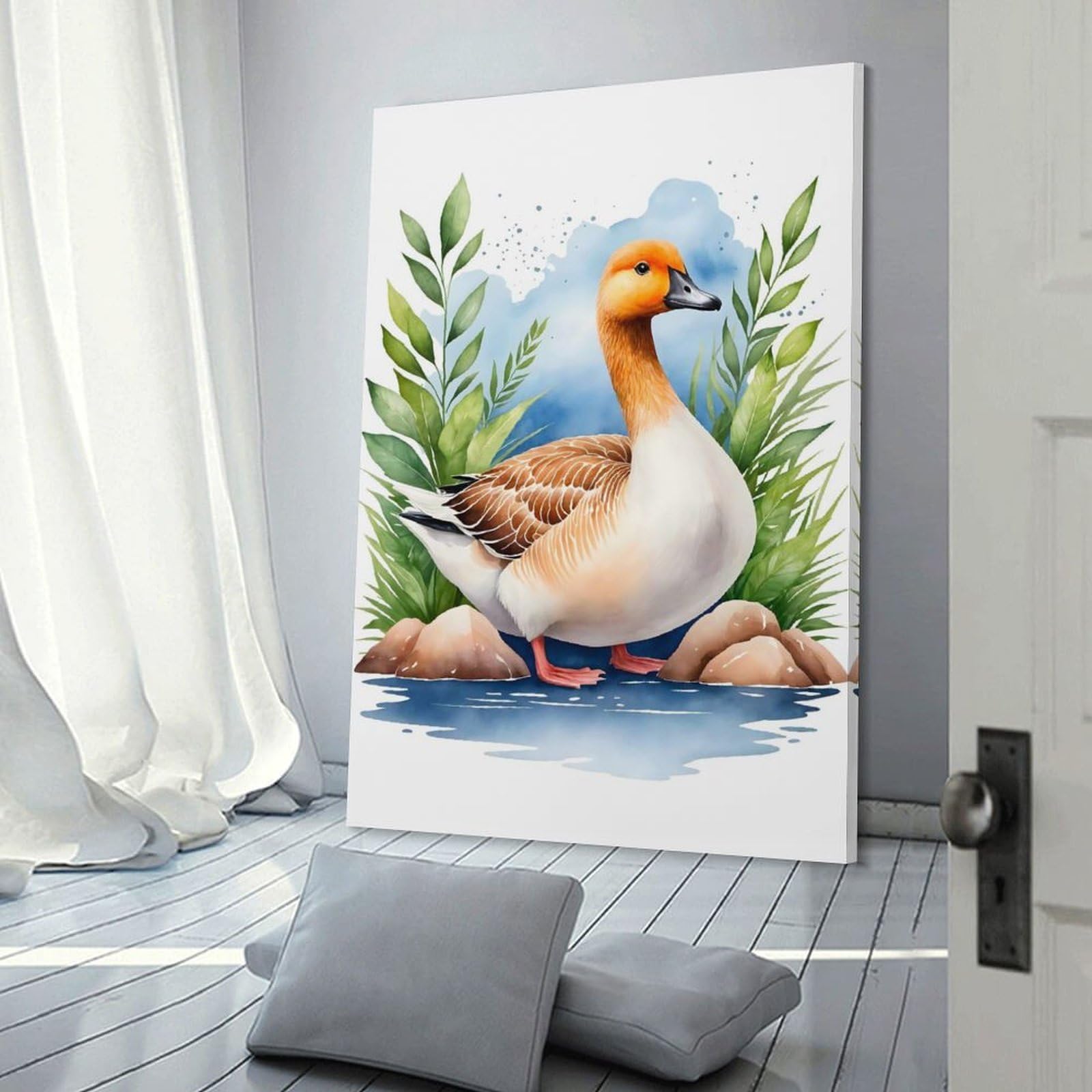Junmoney Frame-Style-20 Goose Watercolor Home Decor Wall Art 16X24inch(40X60cm), For Lounge, Study, Hallway Or Flat Walls, Stylish Home Artwork For Focal Walls
