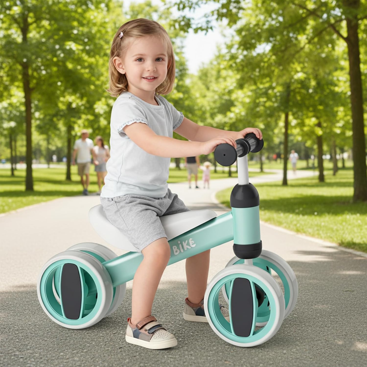 SIMATE Balance Bike Toys for 1 Year Old Boys Girls, 12-24 Month Toddler Ride on Toys, 4 Silent Wheels & Soft Seat, First Birthday Gifts for Baby Girls Boys