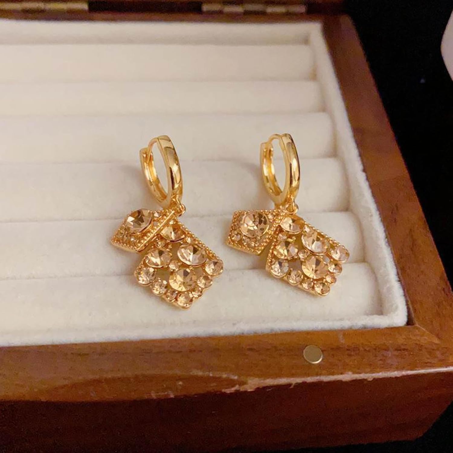 Boho Crystal Square Earrings Rhinestone Square Dangle Earrings Square Huggie Hoop Earrings Sparkly Geometric Earrings Jewelry for Women - Image 4