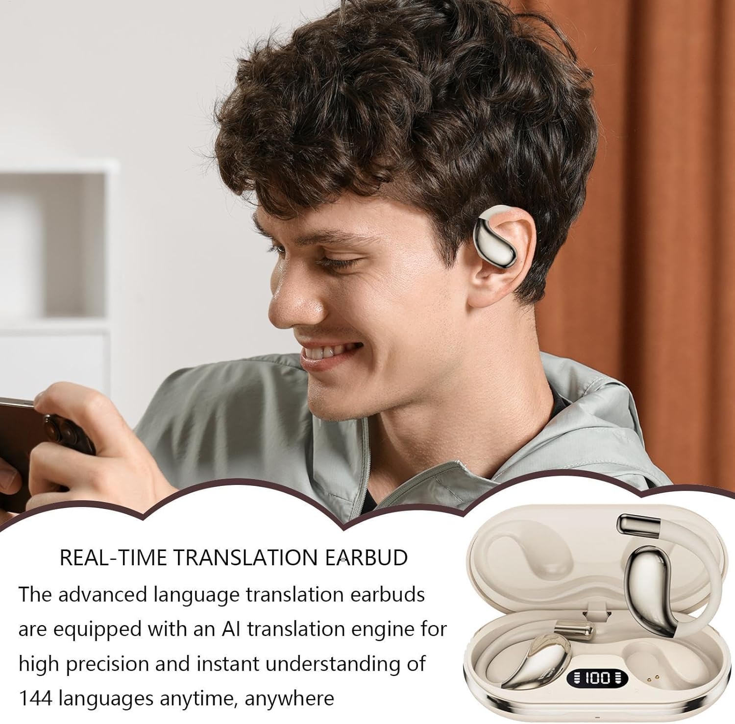 AI Translator Earbuds, 144 Languages AI Translator Earphone, AI Translator Earbuds, AI Real-Time Translator Earbuds,for Travel Learning