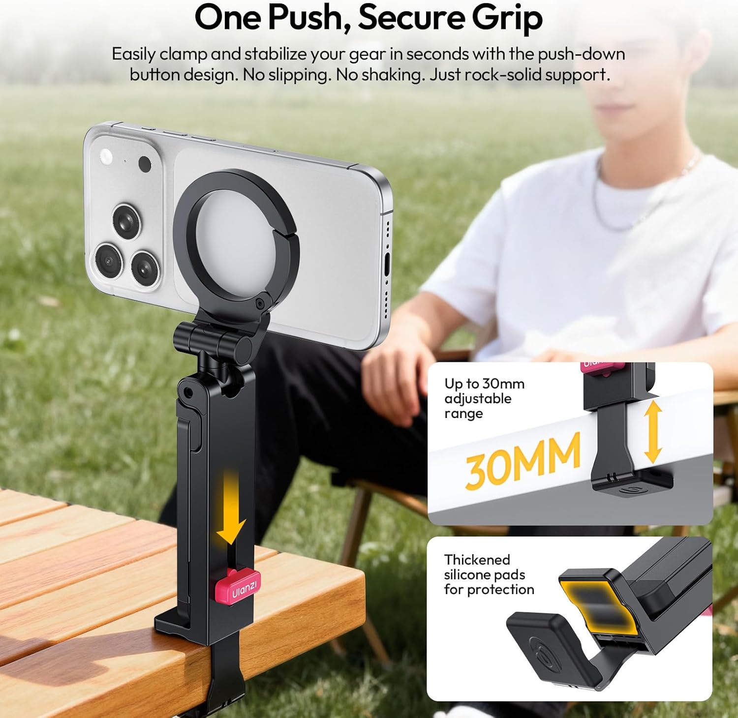 ULANZI Airplane Phone Holder, MA88 Magnetic Phone Tripod for Travel,360° Rotation Selfie Stick for Magsafe iPhone 17/16/15 Pro Max, Hands-Free Long Flight Must Have for Women Men Seat Tray Desk, Black