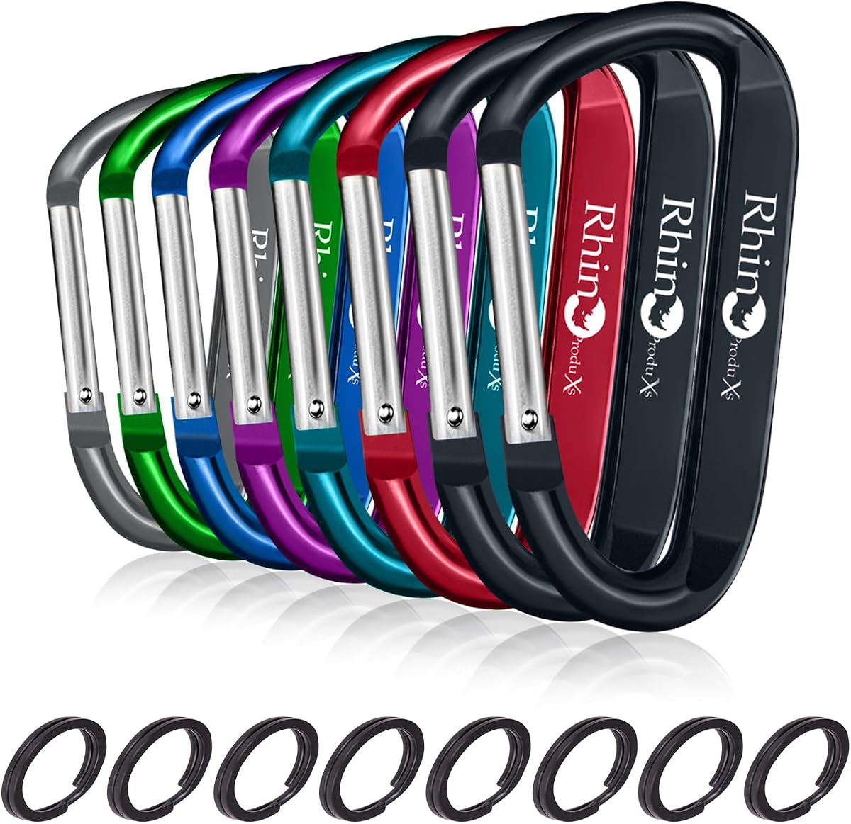 8PCS Lightweight Snap Carabiner Clips, D Ring Shape | 8PCS Keyring Included, Outdoor & Camping, Hiking, Water Bottle Hook