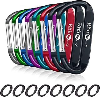 8PCS of Lightweight Duty Snap Carabiner Clips, D Ring Shape Carabiner with 8PCS Keyring - Excellent for Outdoor, Camping, Hiking, Keychains, Water Bottle, Keychain Hook