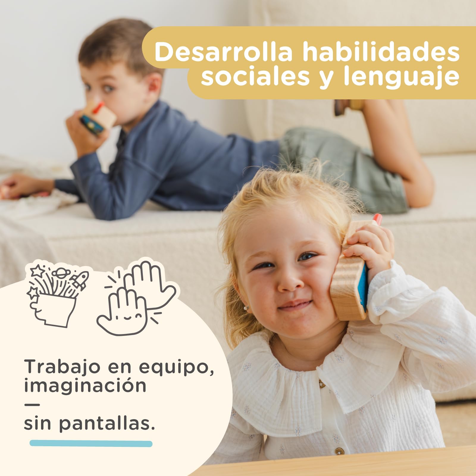 Nene Toys Walkie Talkies de Madera para Niños – Radios Reales de 2 Vías, Alcance 500 m – Push-to-Talk, Canal Único – Haya FSC®, Seguro y Duradero – Juego Interior/Exterior – Idea Regalo 2–8 Años