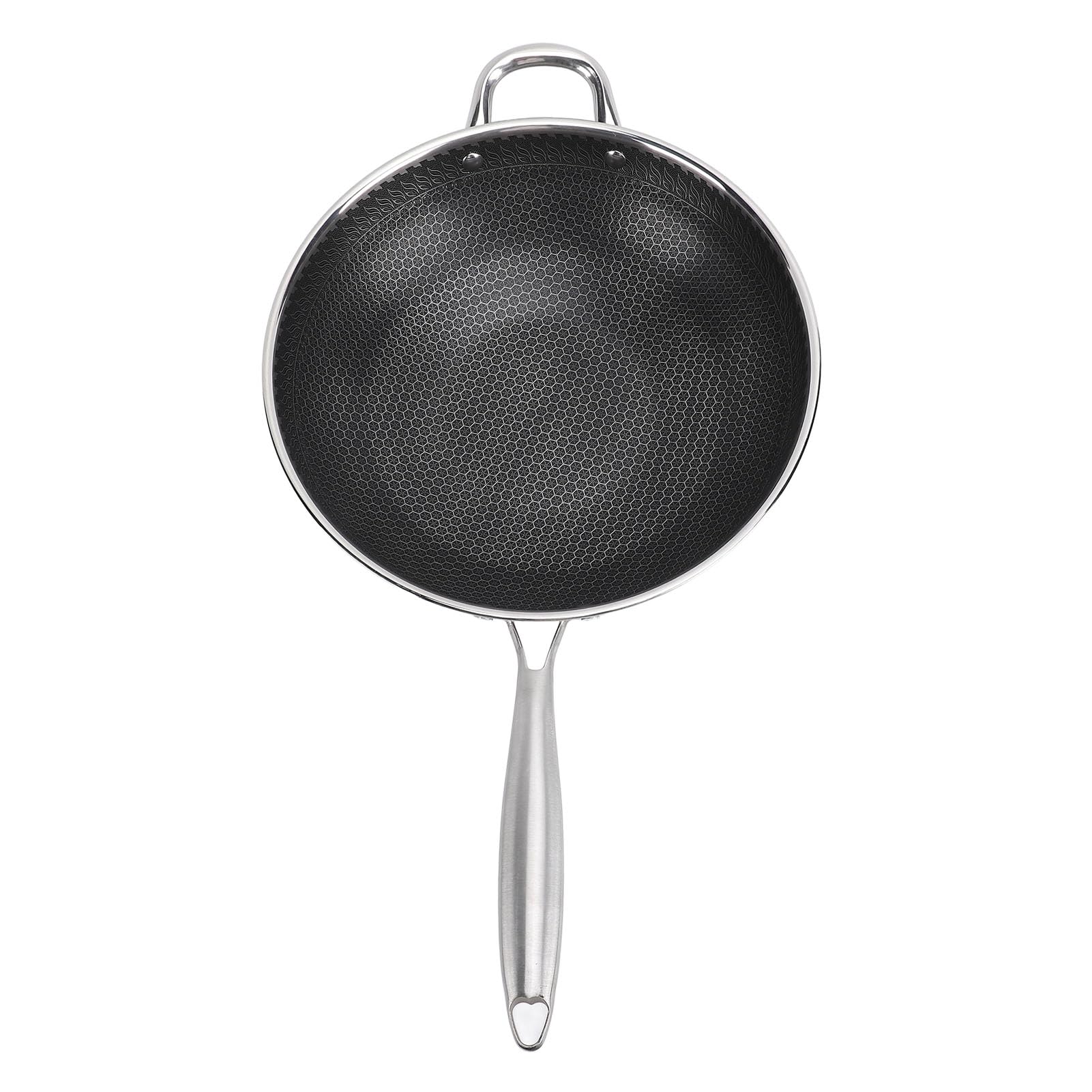 YUYTE Padella Antiaderente Wok in Acciaio Inossidabile 304 per Piano Cottura a Induzione - Padella Profonda 32 Cm con Manico Ergonomico