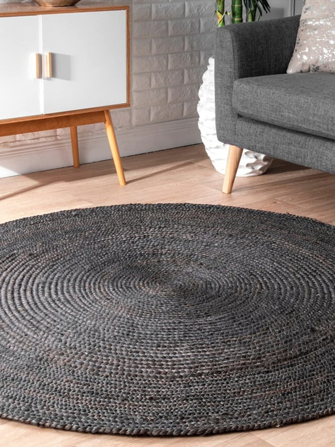 Handgeflochtener runder Bodenteppich aus natürlicher Jute, natürliche Fasern, Bodenteppich (1,8 x 1,8 m)