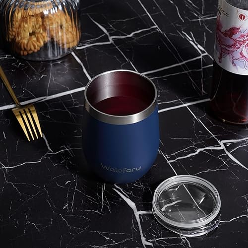 Miniatura 5 de Waipfaru Vaso de vino aislado de 12 onzas con tapa y pajita, vaso de vino de acero inoxidable sin tallo, vaso de vino de doble pared al vacío para