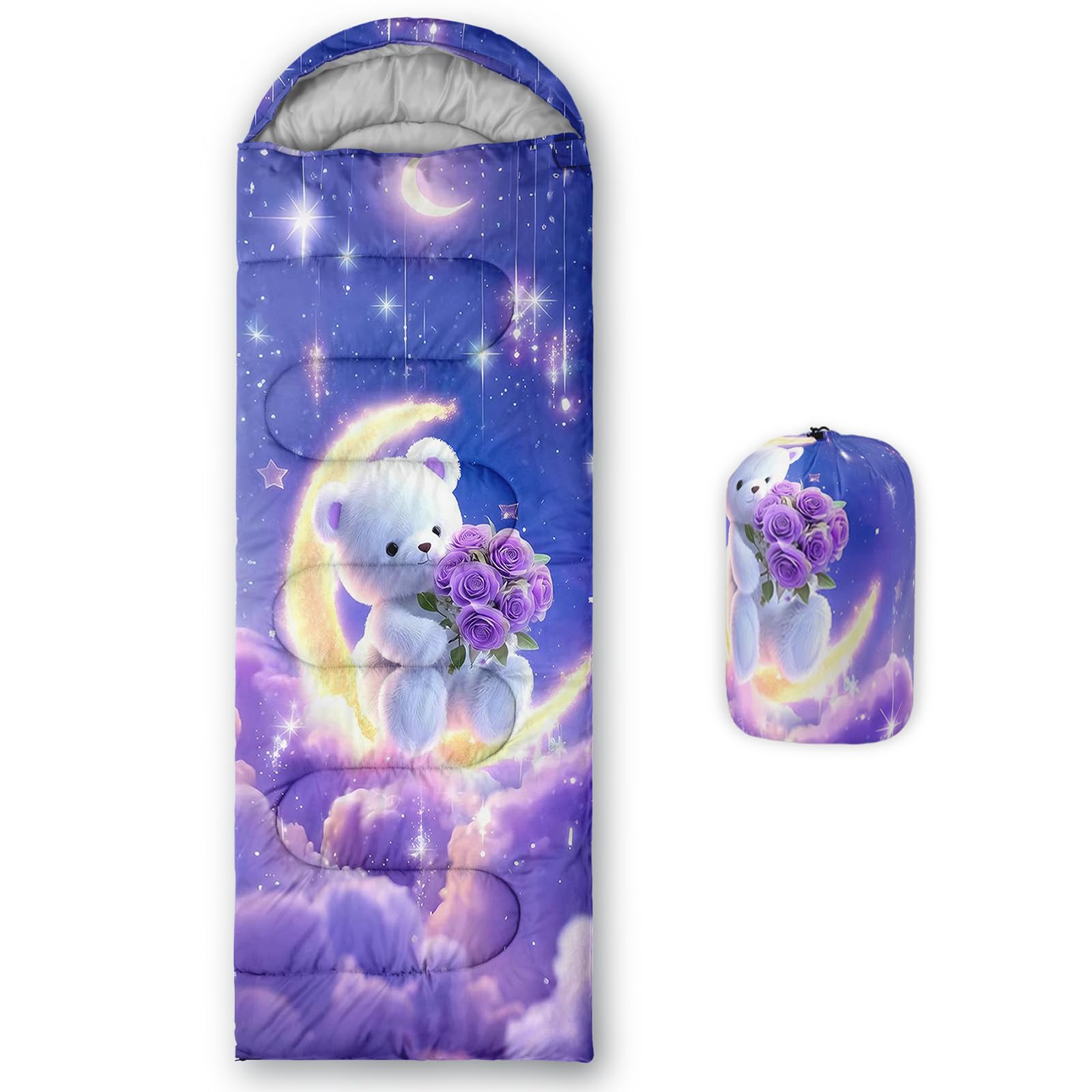 QOOMO Bear Printed Camping Sleeping Bags,3 Season Warm & Cool Weather,Lightweight,Waterproof Sleeping Bags for Adults & Kids,Traveling,and Outdoors,Camping Gear Equipment,31x90inch