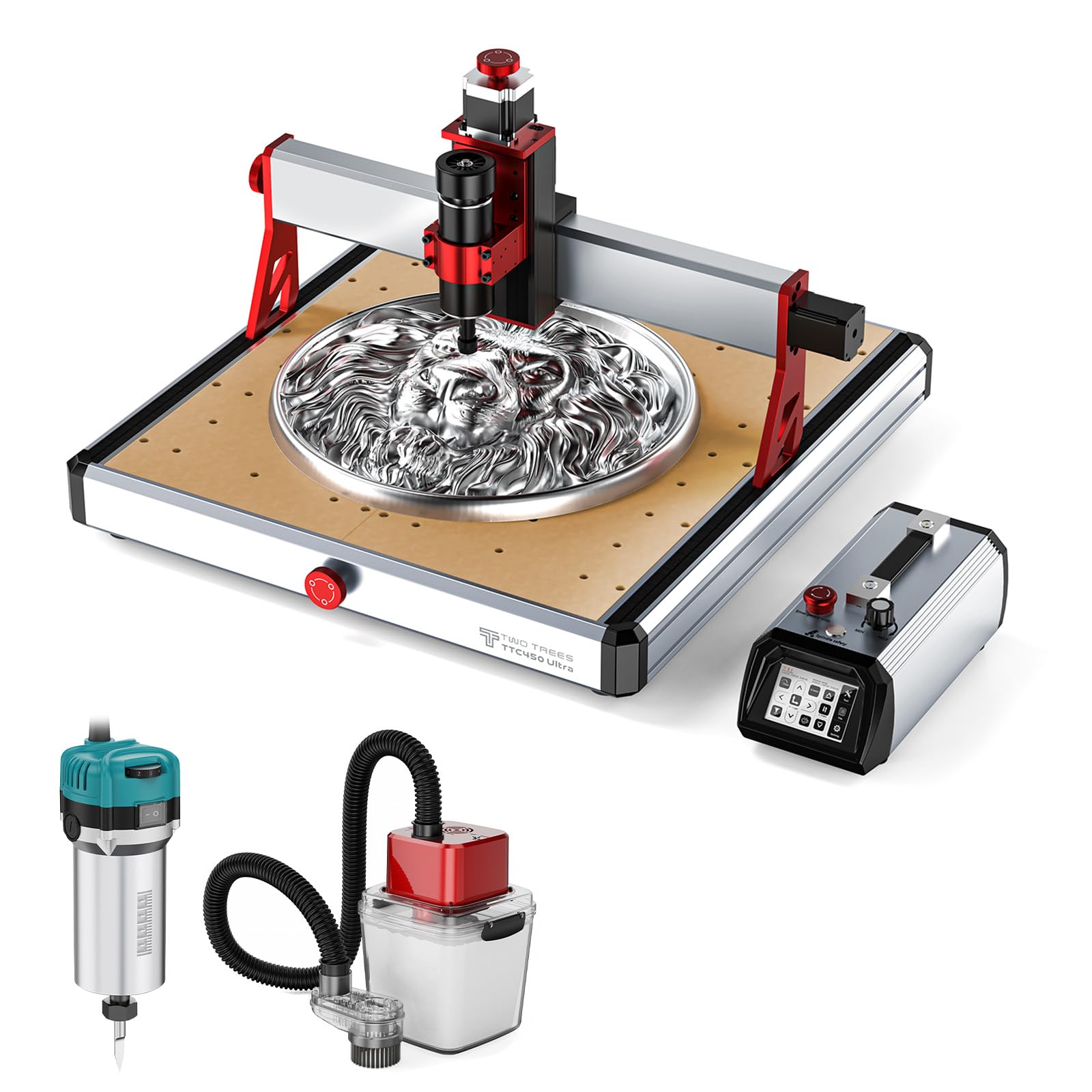 Twotrees TTC450 Ultra 500W CNC Fresadora, husillo de fresado de 800 W, extracción de polvo M1, con controlador táctil de 3,5 pulgadas, máquina de grabado CNC para metal, aluminio, madera