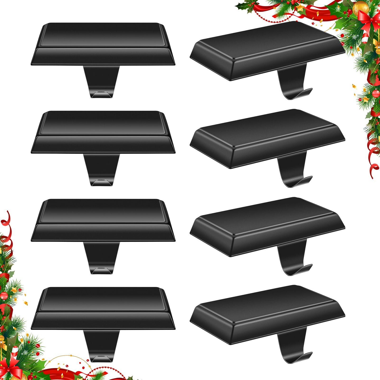 Kalolary 8 Packs Christmas Stocking Holders, Mantel Stocking Hangers Heavy Duty Xmas Stocking Hooks for Mantle Counter Tables Window Fireplace Christmas Party Decoration (Black)