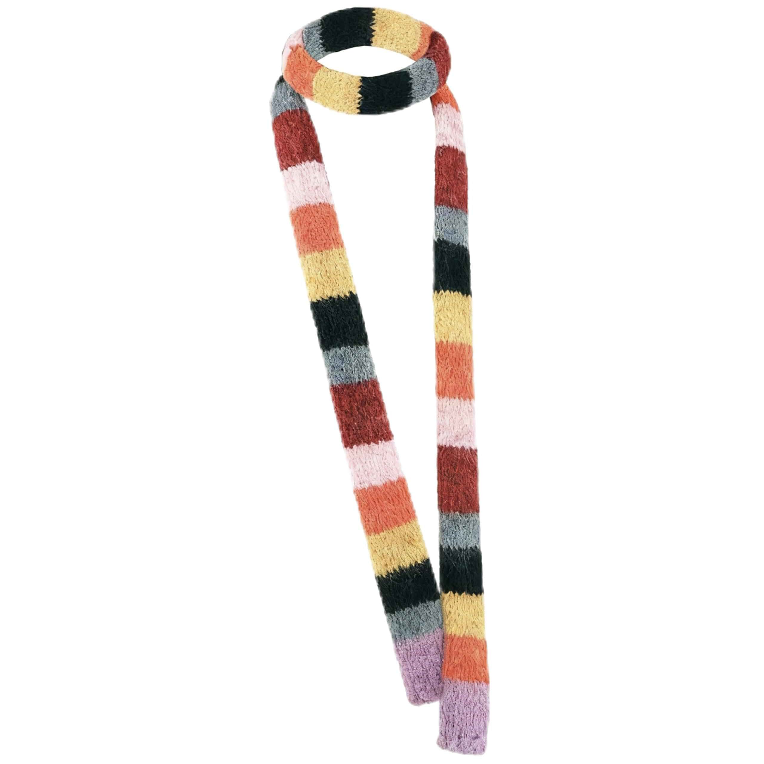 Skinny Scarf for Women Long Striped Scarf Y2K Fuzzy Fluffy Neckerchief Long Thin Colorful Rainbow Scarves Striped
