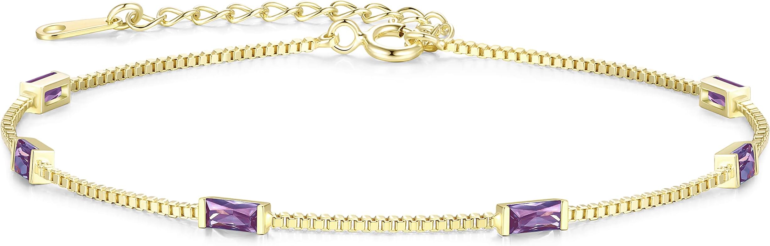 LOUISA SECRET925 Sterling Silver Birthstone Bracelets for Women, Baguette Cubic Zirconia Station Bracelet, Christmas jewellery gifts for Wife Mom Sister Girl Her