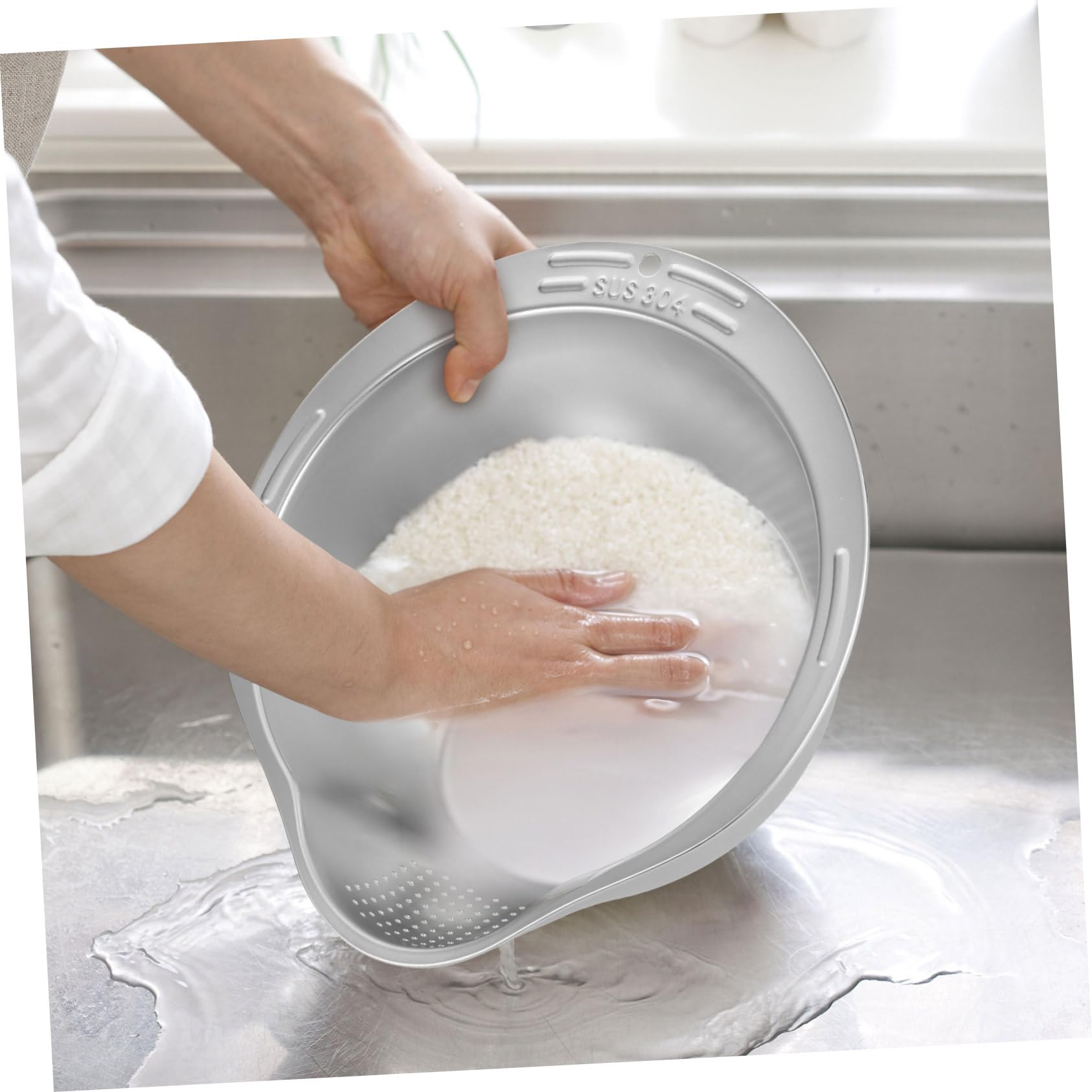 Luxshiny Colador Diseño Único Redondo de Acero Inoxidable para Lavar Arroz y Frutas Seguro y Fácil de Limpiar Gran Capacidad para Uso en Cocina Familiar