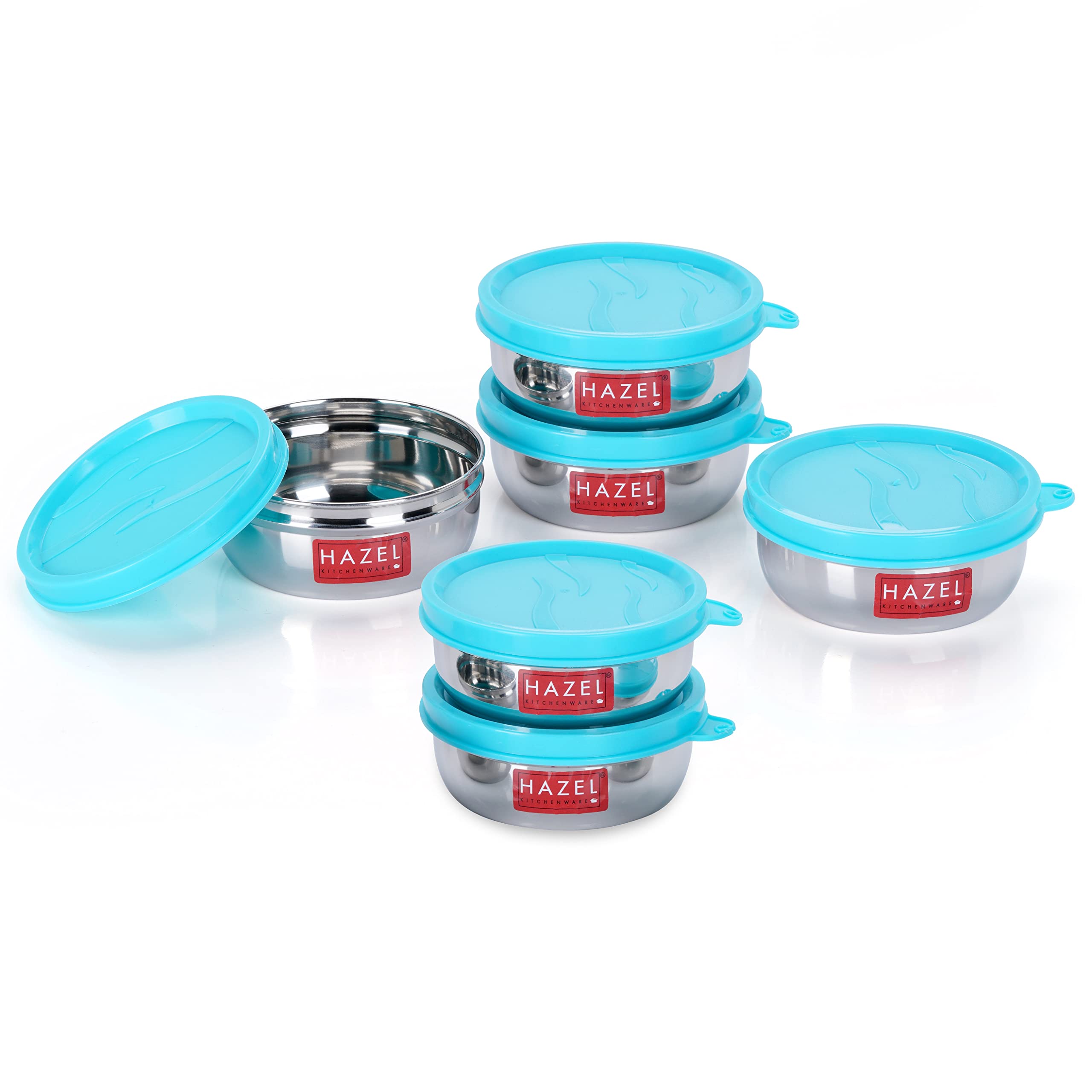 HAZEL Stainless Steel Airtight Containers Set of 6 | 150 ML Each | Leak Proof SS Storage Jars for Kitchen | Small Steel Containers with Lid