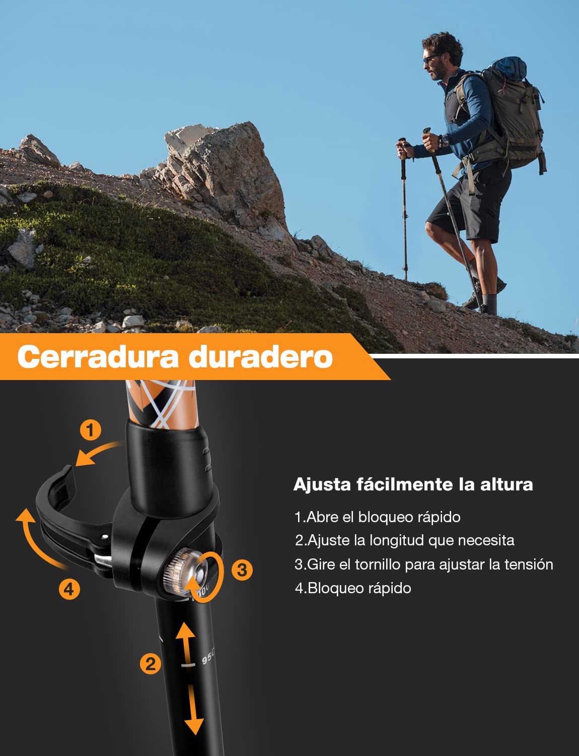 Glymnis Bastones Trekking de Fibra de Carbon Bastones Senderismo Ultra Ligero Telescopicos 2pcs Ajustable 65cm~130cm Mango de Corcho y EVA para Senderismo Alpinismo Trail Viaje Correr Acampar