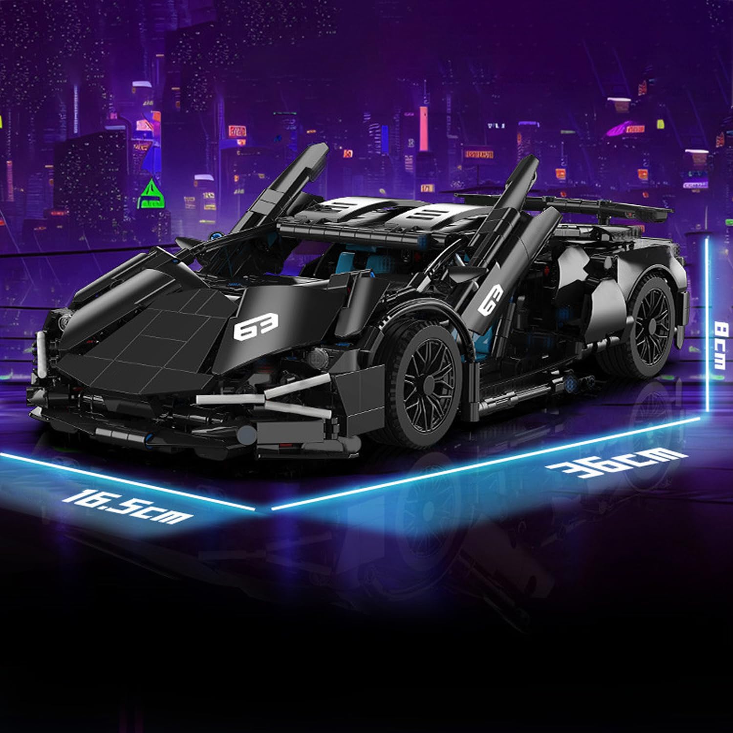 Minxtech Technik Voiture Sport Blocs Ensemble, 1280 Pièces Course Construction Jeu de Maquettes, 1:14 Ensemble de Construction de Voiture de Course, Cadeau pour Ados et Adultes (Noir)