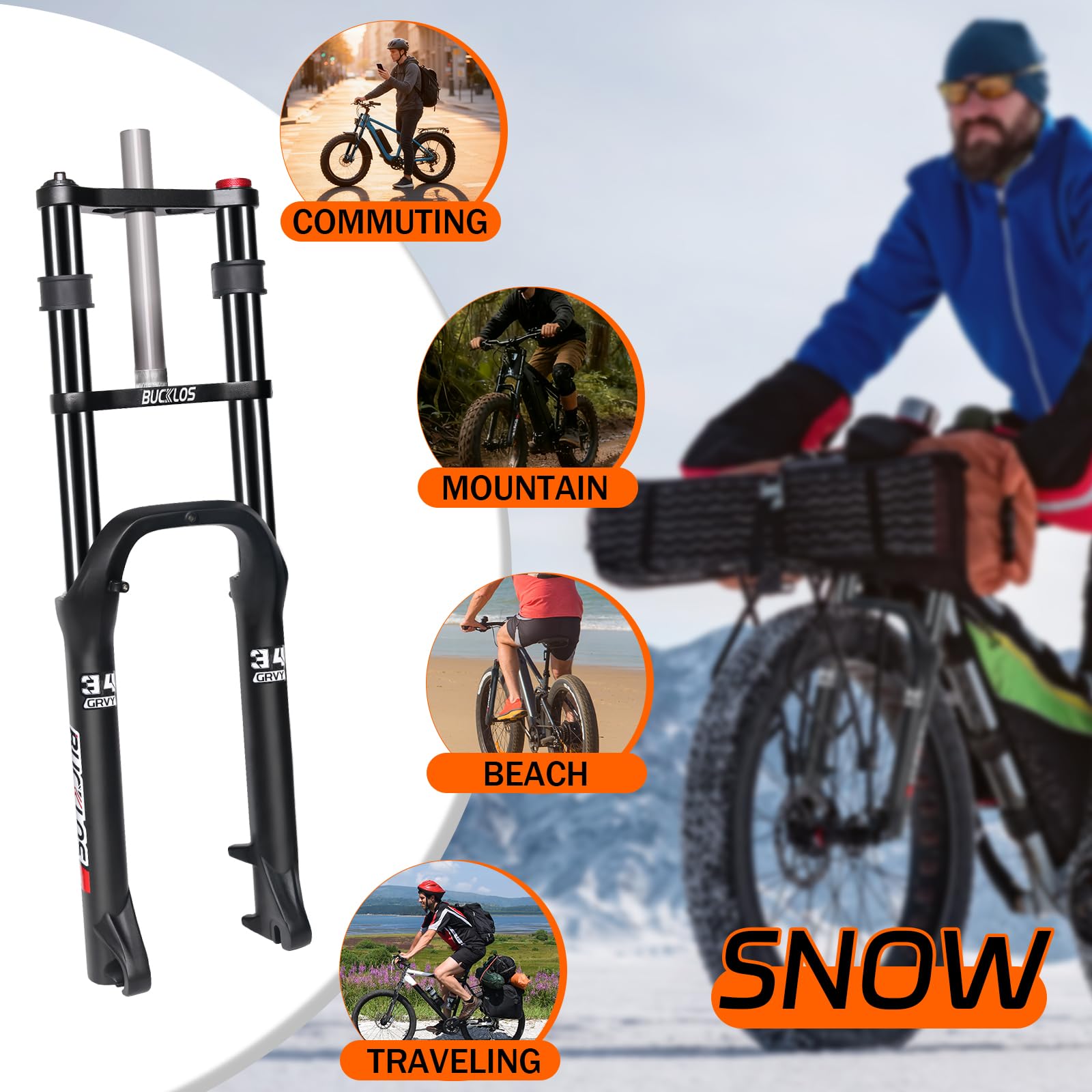 Fourche à suspension Fat Tire Bike 20" 4.0, débattement 180 mm, espacement moyeu 135 mm, blocage rapide de 9 mm pour fourche avant droite de vélo électrique