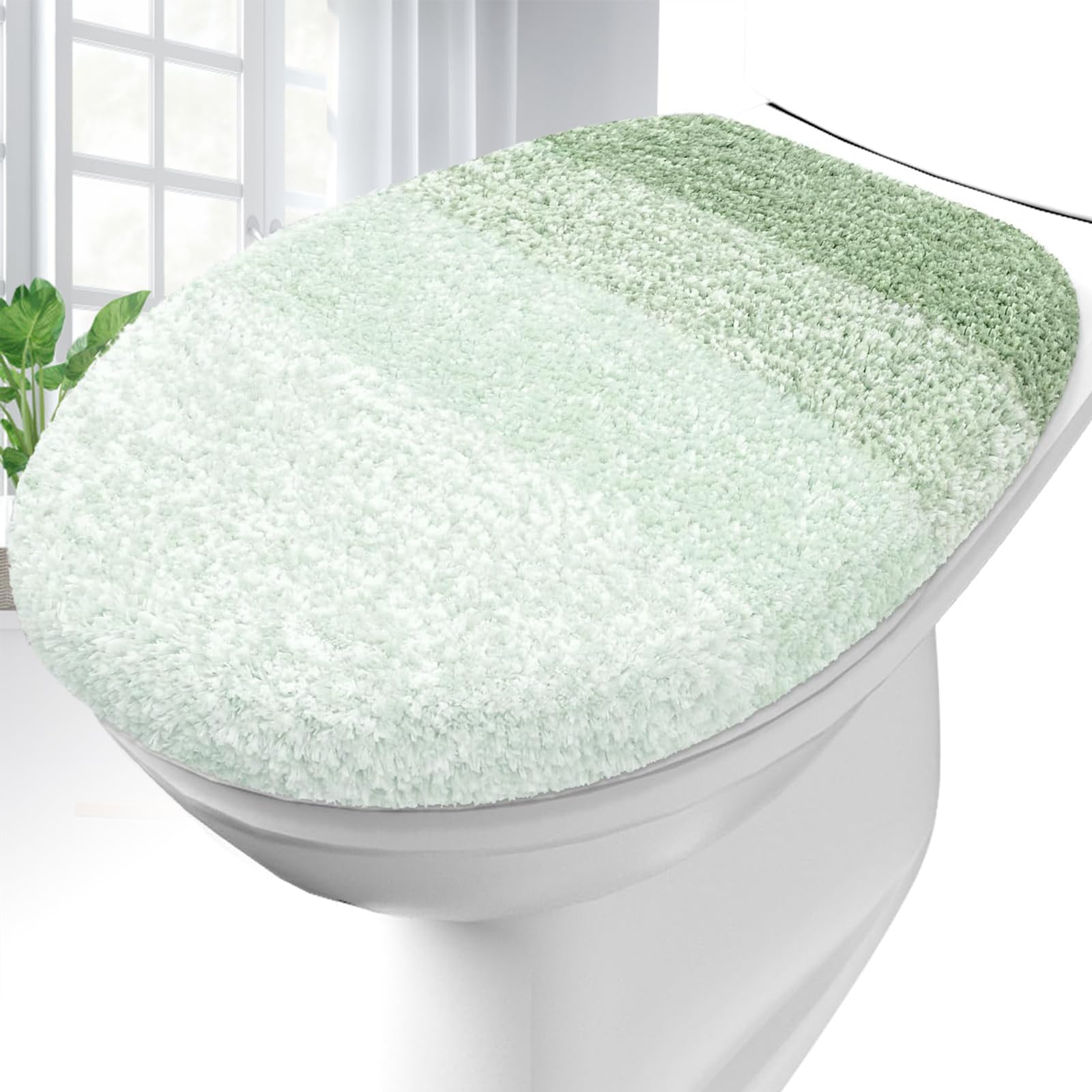 OLANLY Soft Microfiber Bathroom Toilet Lid Cover, Machine Washable Covers, 17.5x15, Stays in Place Rubber Backing, Fits Most Round, Elongated and