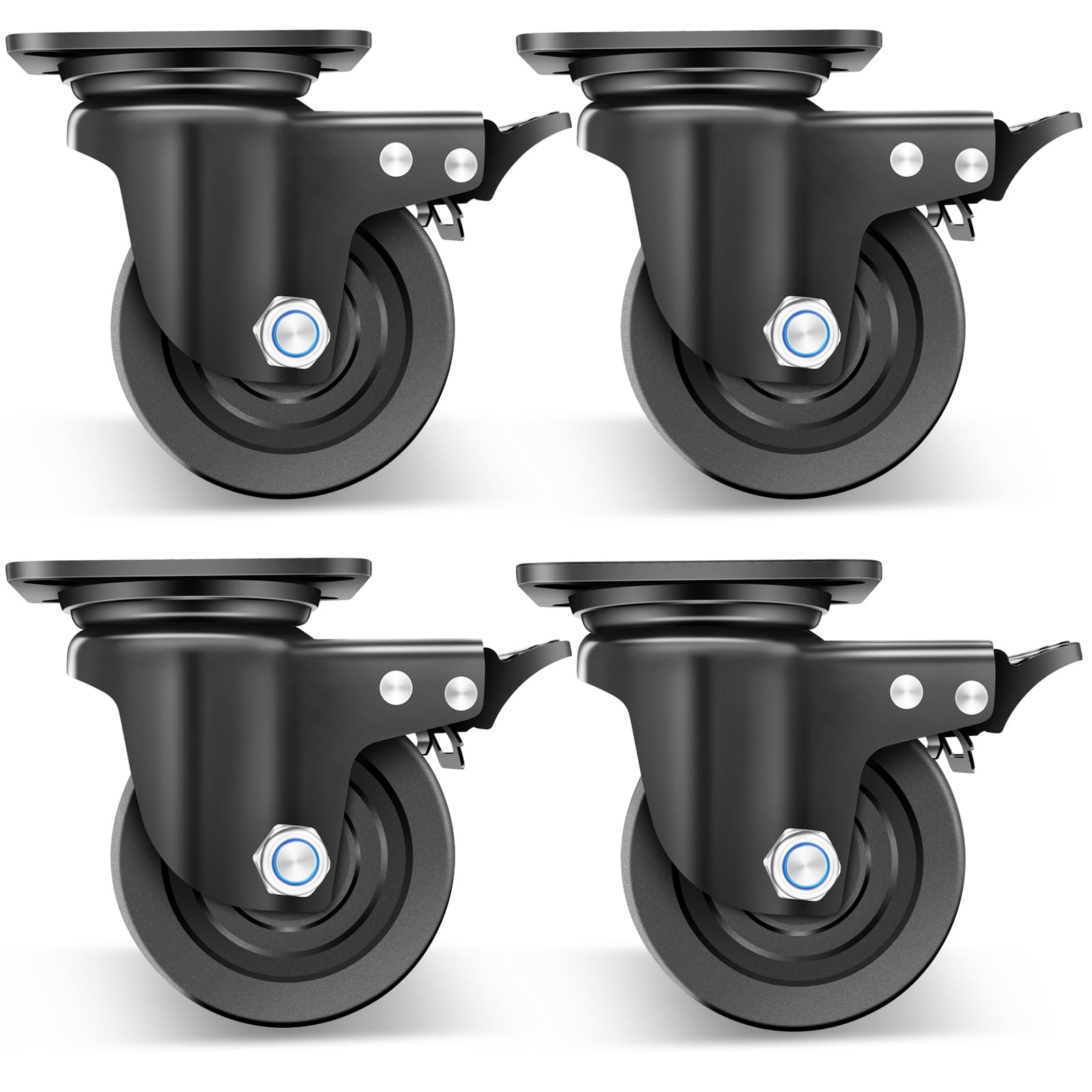 Nefish 4-Inch Heavy Duty Casters Set of 4, Industrial Grade Casters Wheels 7000 LBS, Low Gravity Plate Swivel Caster with Brake, Sturdy &