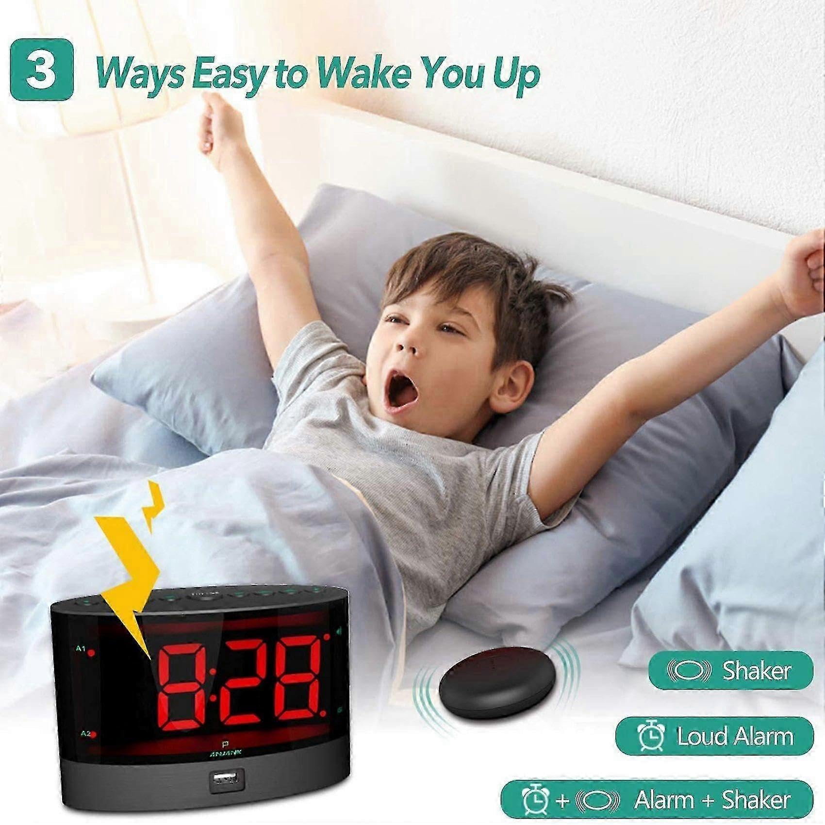 Extra lauter Wecker mit kabellosem Bett-Shaker, vibrierender Doppelwecker für schwere Schläfer, Gehörlose