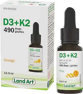 Certified Organic Vitamin D3 & K2 (MK7-Natto) - 490 Drops- Support Your Bones, Immune System - Non-GMO - Gluten Free - Made in Canada (13.5 ml (Pack of 1))
