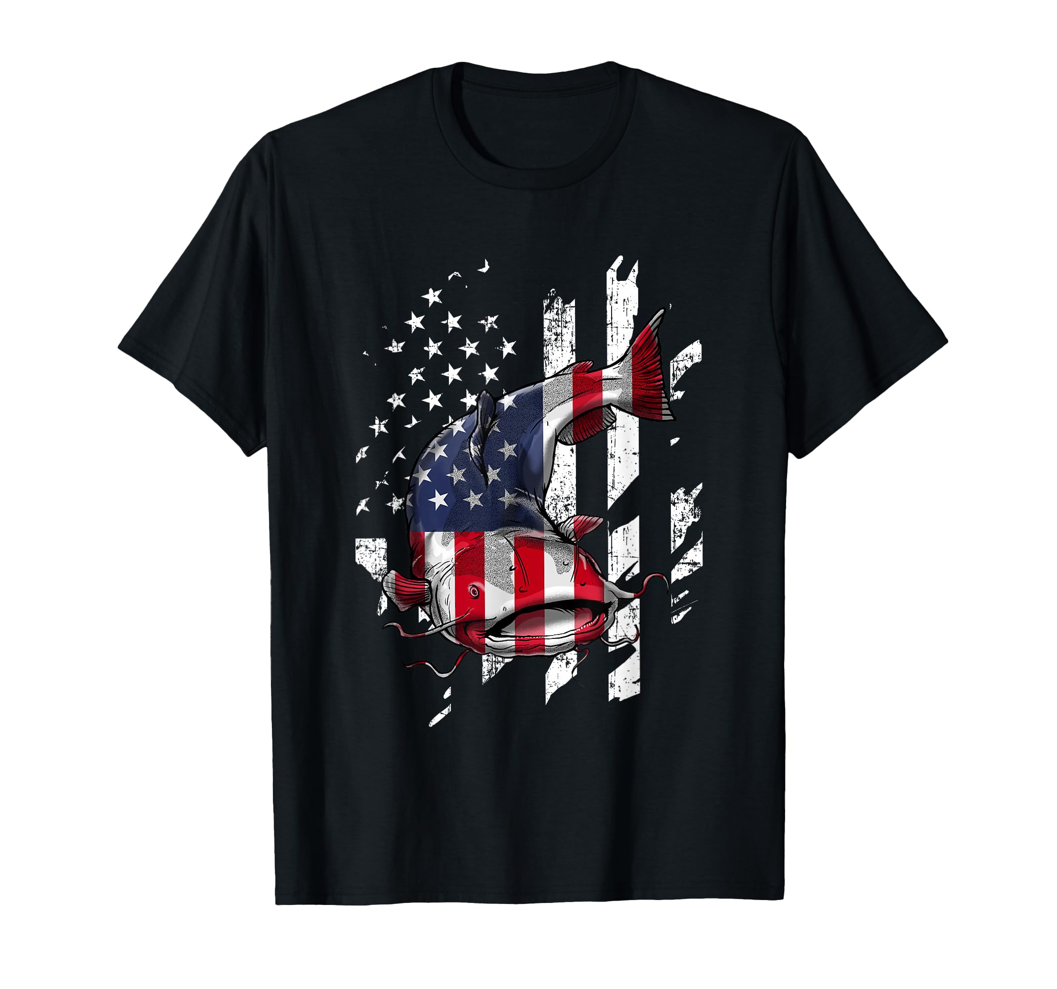 Catfishing American Flag - Catfish Angler Fisherman T-Shirt