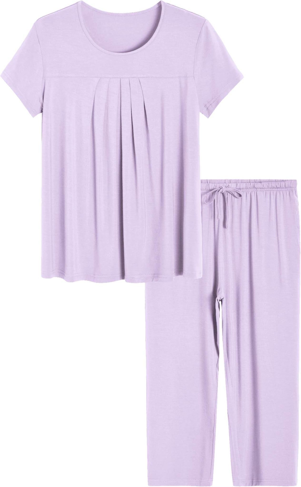 LatuzaWomen’s Pleated Loungewear Top and Capris Pajamas Set