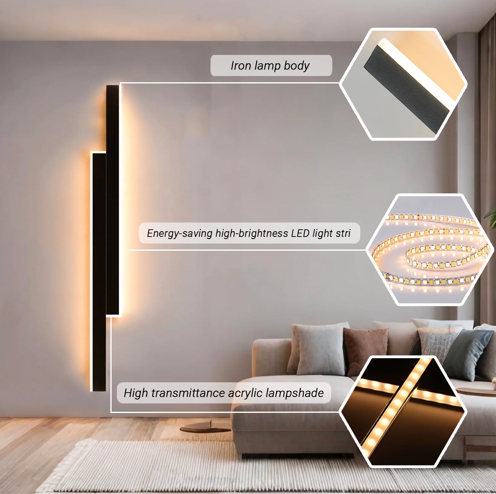 25W LED Wandleuchte Innen Dimmbar 100CM Wandlampe innen mit Fernbedienung,Up Down Wandlicht,Moderne Wandbeleuchtung Schwarz für Schlafzimmer Korridor Wohnzimmer Treppe Kinderzimmer Küche