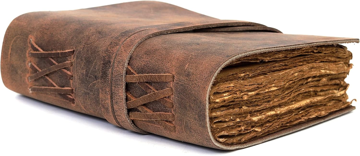 Handmade Vintage Leather Journal for Men & Women – 13 x 10 Inch Refillable Travel Diary, Antique Deckle Edge Paper, Rustic Writing Notebook for Sketching, Poetry, or Gift (Vintage Brown, 7 x 5 Inch)