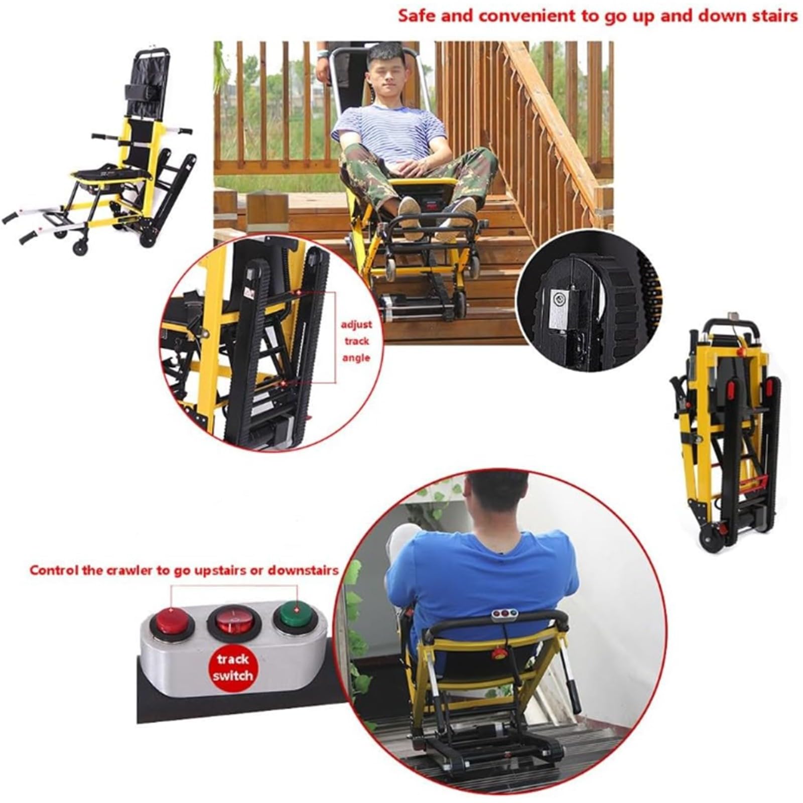 Elektrischer Raupen-Treppensteiger,Treppenlifte Für Ältere Menschen,Elektrische Treppenlifte,Leichter Faltbarer Treppenliftstuhl,Rahmen Aus Aluminiumlegierung,Tragfähigkeit 169 Kg