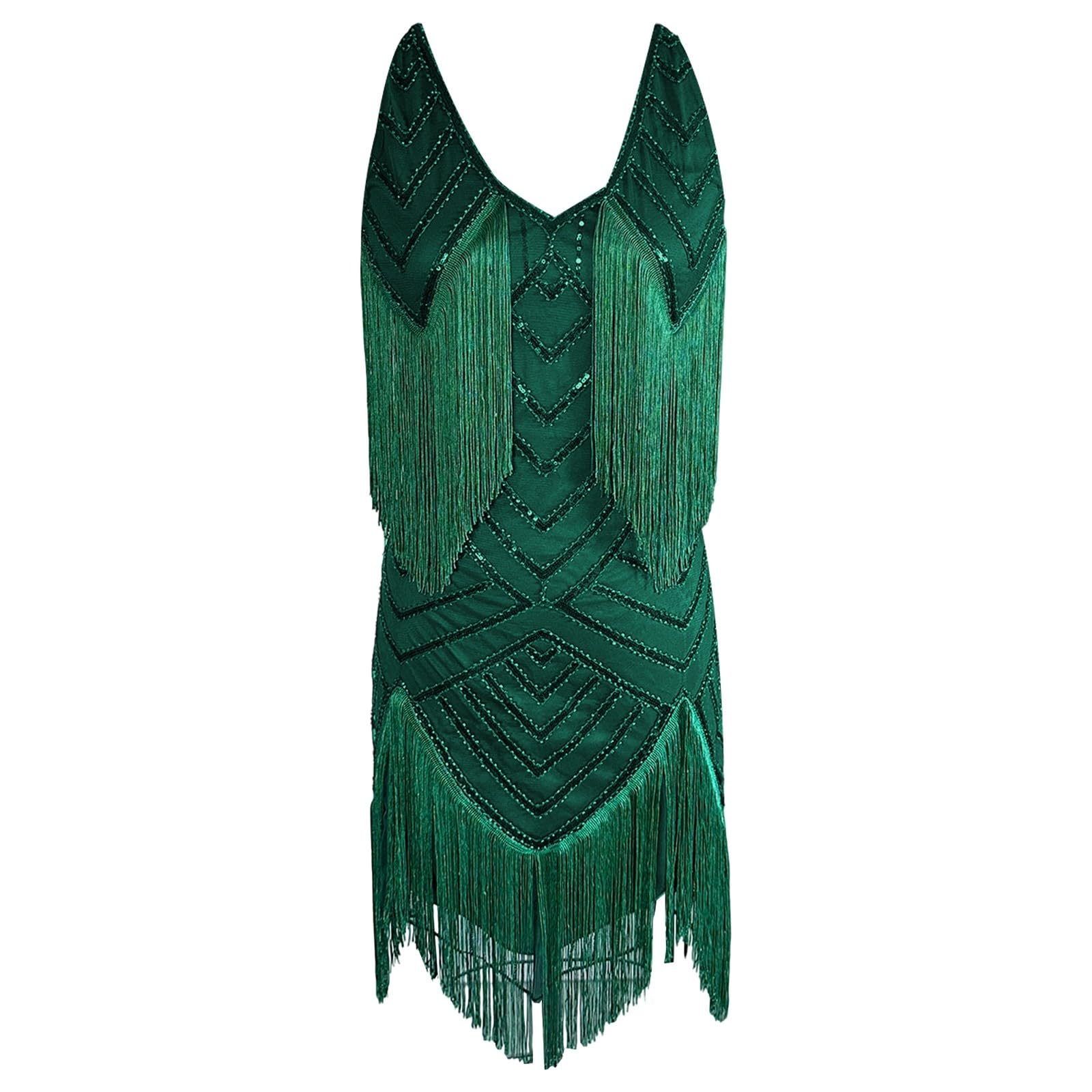 Fulidngzg Vestito Charleston Donna Elegante con Paillettes e Frange Abiti da Cerimoni Anni 20 Taglie Forti Vestiti da Ballo Latino Americano Curvy per del Ventre Cocktail Cerimonia Sera